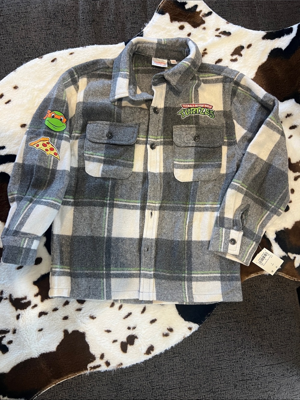 Nickelodeon Teenage Mutant Ninja Turtles Gray and White Plaid Button-Down Shirt